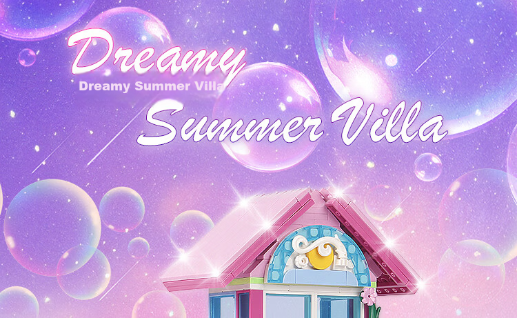 Gaozhile LE High-Difficulty Building Blocks Children's Educational Toy Girls Birthday Gift Summer Pink Villa Model 6-12 1