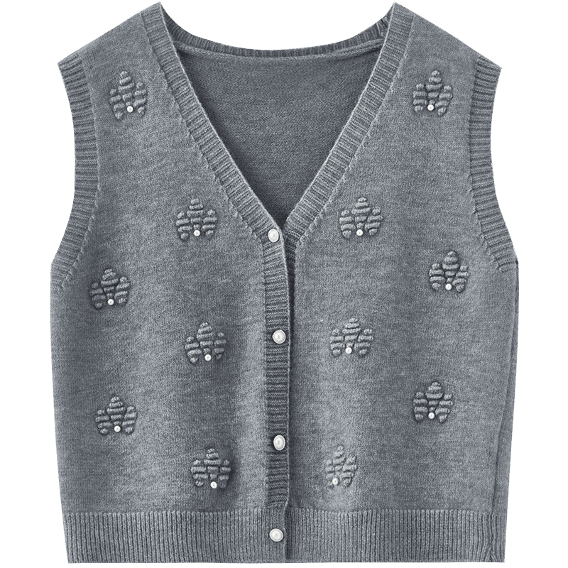 Sentubila Women's Commuter V-Neck Knit Vest Autumn Thick Warm Single-Breasted Sleeveless Textured Stretch Outerwear Top