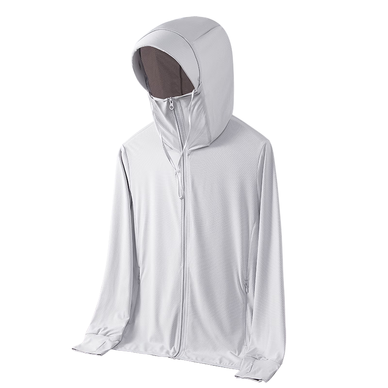 VANCAMEL Men's Summer Outdoor Fishing UV Protection Ice Silk Skin Jacket Light Gray 2XL