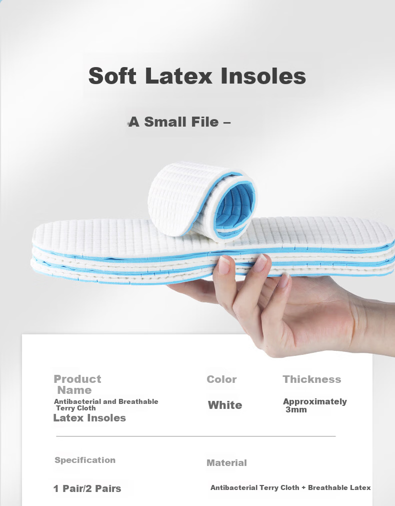 FOOTOPPO Antibacterial Latex Insoles for Men Summer Ultra-Thin Soft Elastic Insoles Military Training Sports Shock Absorption Sweat-Absorbing Breathable Thin Insoles 19