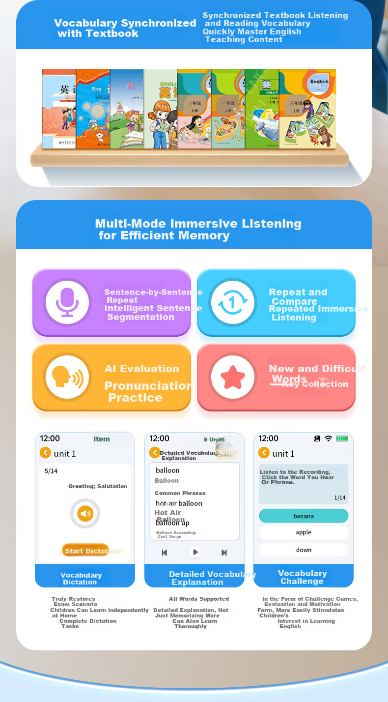 NINTAUS AI Learning Machine Listening Treasure 128GB Repeater Portable Audio Chinese English Study Enhancement Tool Synchronized New Textbook Portable Listening and Reading Device A5pro 17