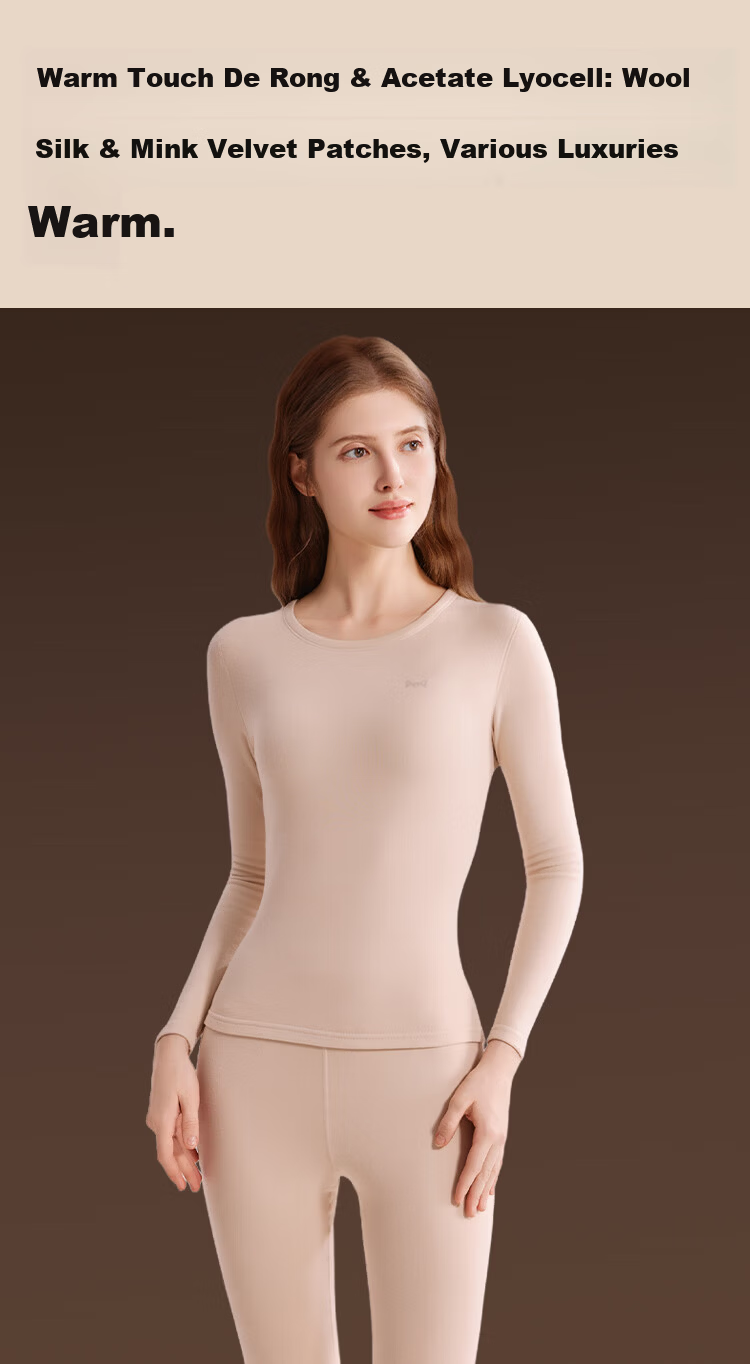 MiiOW [Mink Cashmere Acetate Wool Silk] Women's Thermal Underwear Set Autumn Long Johns and Knee Warmers 6
