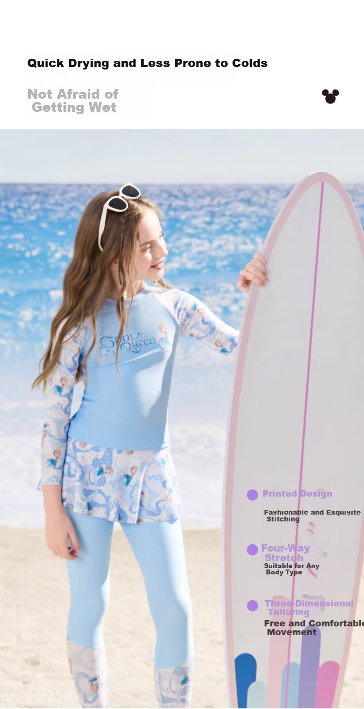 Disney Girls' 6-12 Years Old Two-Piece Long Sleeve Warm Swimwear Set D35197 Light Blue Size 130 10