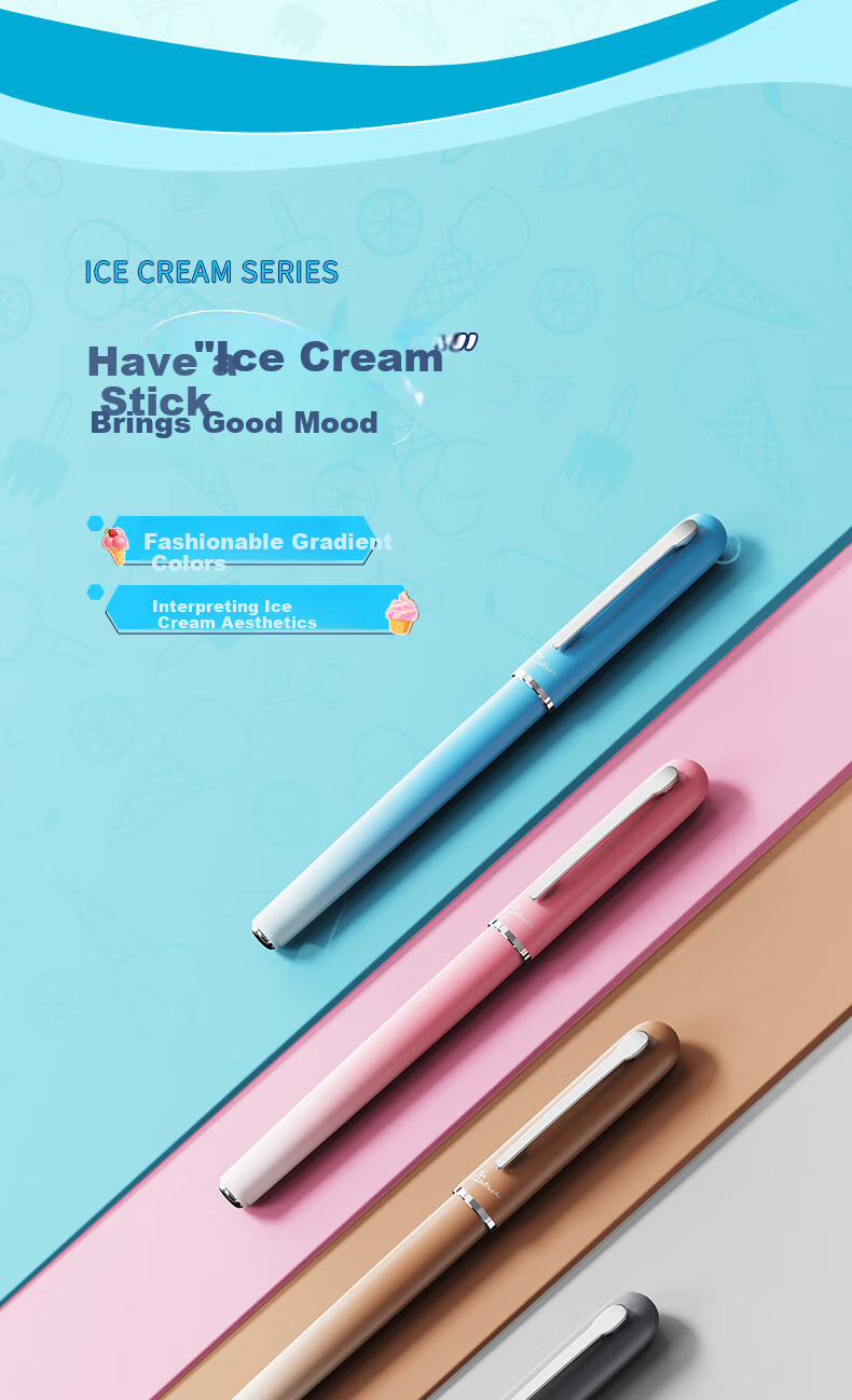 Pimio Ice Cream Series Ballpoint Pen Gift Box Set 0.5mm Gel Pen Sea Salt Blue 7