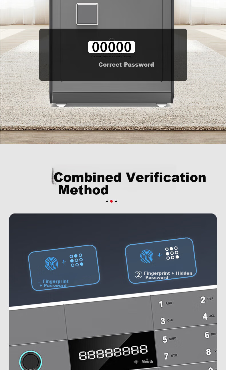 Hupai Home Safe, CSP National Standard Certified, All-Steel Anti-Theft And Tamperproof, Small Integrated Storage Box, 60CM, Fingerprint And Password Lock 7