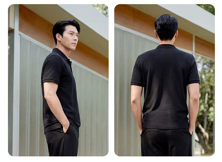 JD Jingzao Mulberry Silk Men's Polo Shirt Short Sleeve High-End T-Shirt Spring Summer Cool Business Casual Elegant Black Zipper M 14