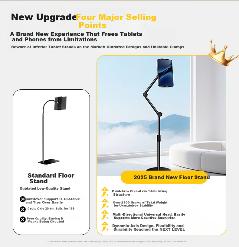 Kewo [Upgraded Thickened] Lazy Tablet Floor Stand Phone Holder Multifunctional Live Streaming Adjustable Telescopic Lazy Stand Bedside Video Watching Universal 2