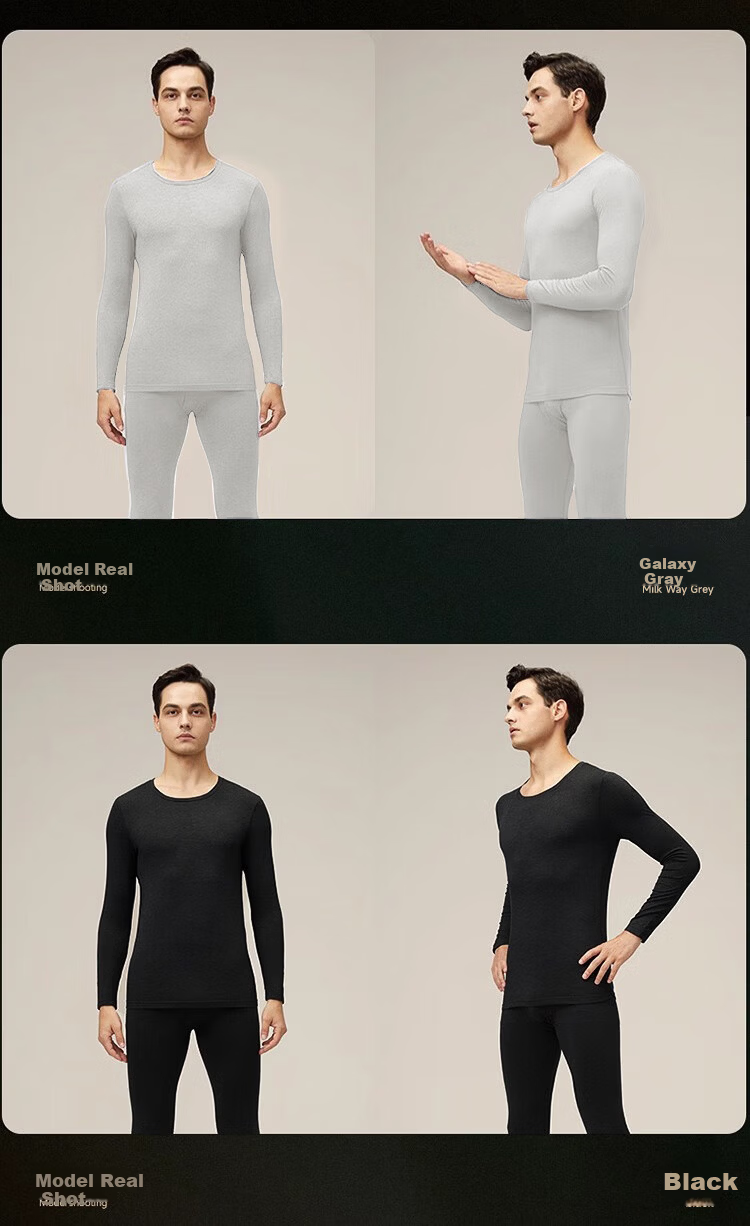 BOPRUIEY Men's Thermal Underwear Set Thin Heated Tight-Fitting Autumn Winter Thermal Shirt and Pants 18