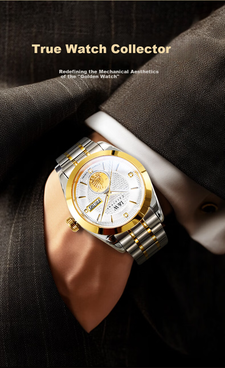 Aiworchi Men's Pure Gold 999 Automatic Mechanical Watch Swiss Top 10 Brand Luxury New Year Gift 6
