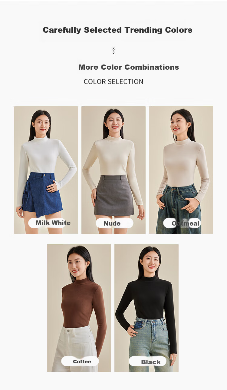 LangSha Women's Half Turtleneck Base Shirt Spring and Autumn Double-Sided Velvet Thermal Top Outerwear Autumn Shirt 13