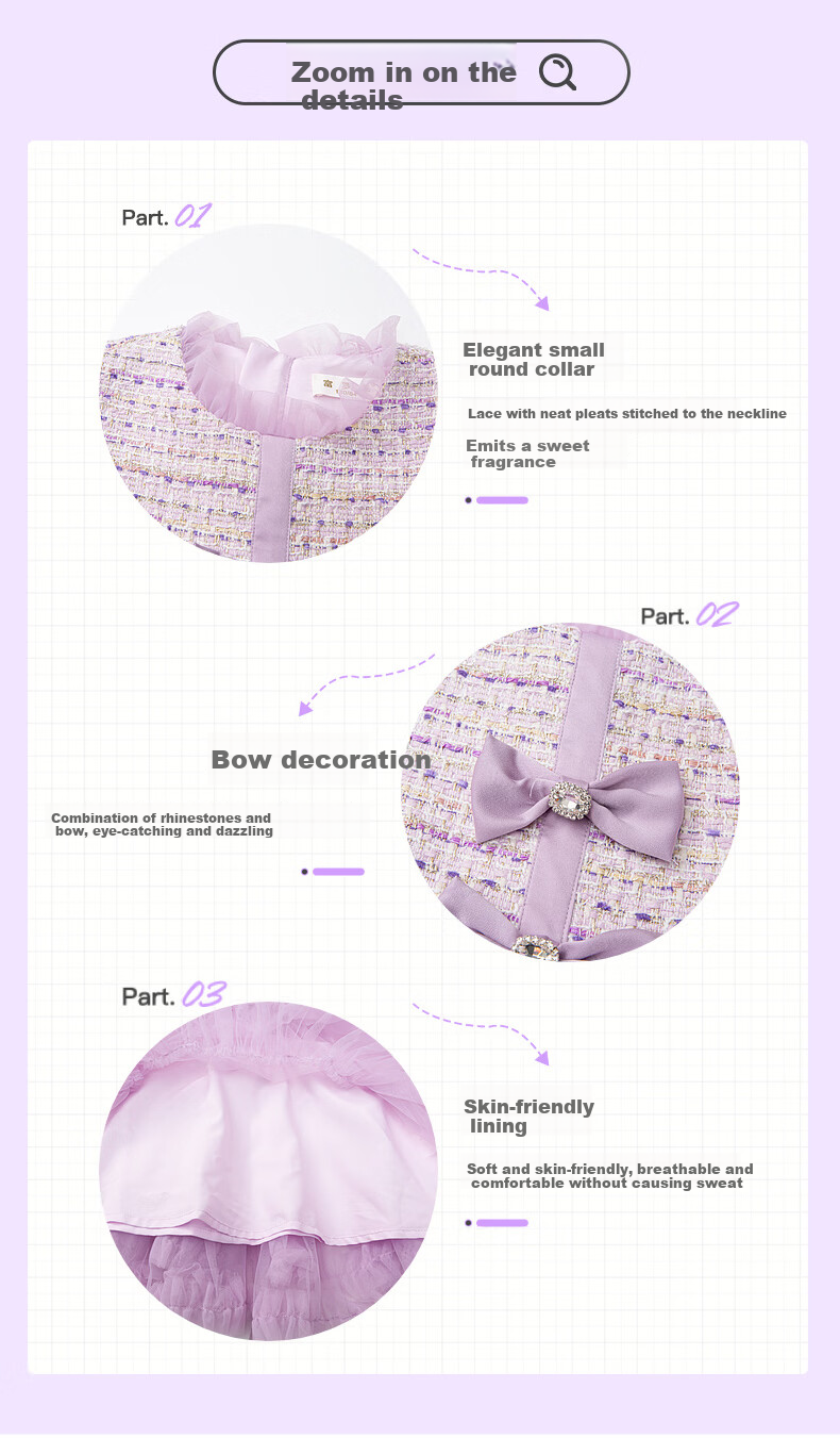 Fulomi Girls' Dress 26 Spring Sweet Stylish Mesh Princess Dress Birthday Party Dress Purple 110cm 7