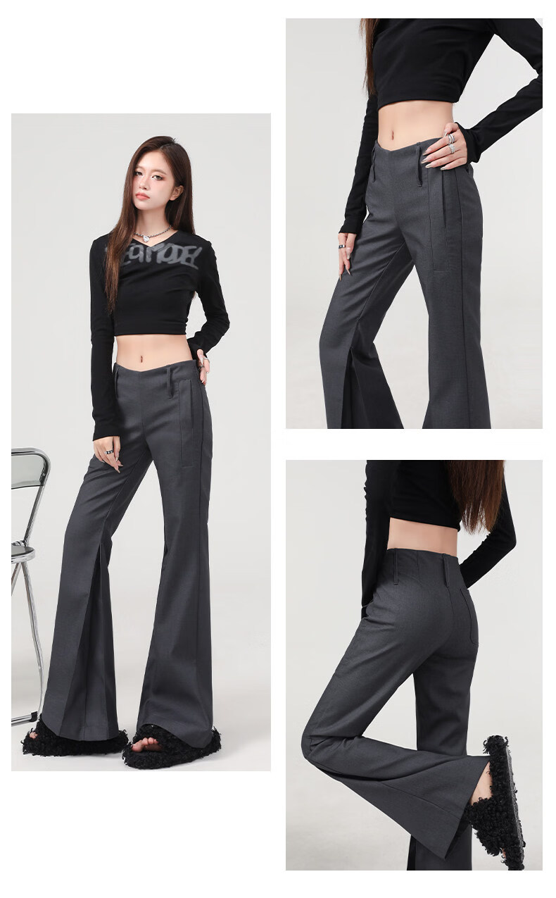 FitonTon Women's Suit Pants 2026 Spring Summer New American Retro Low Waist Slight Flare Slim Casual Wide Leg Pants 7