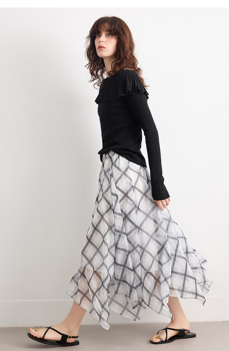 Demana Extra Romantic Summer Vintage Plaid Chiffon Print Elastic Waist Irregular Lightweight Flowing Women's Skirt 16