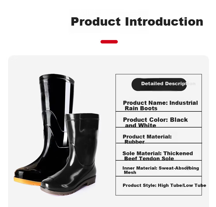 Haosikepu Black High Tube Waterproof Outdoor Rain Boots Non-slip Wear-resistant Rubber Shoes Size 43 3