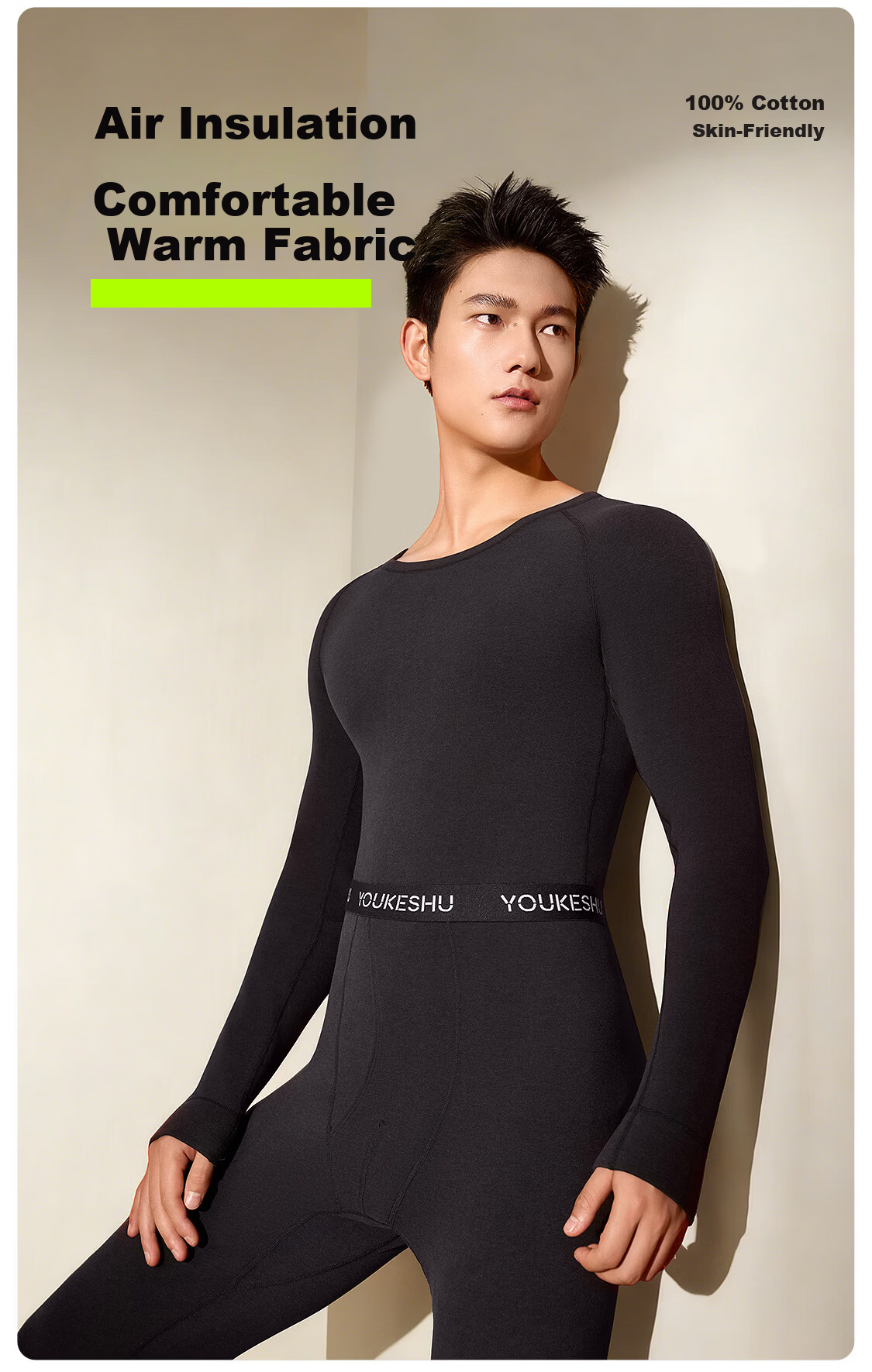 Youkeshu A-Class 100% Cotton Men's Thermal Underwear Set Autumn Winter Pure Cotton Antibacterial Warm Long Johns 10A 2