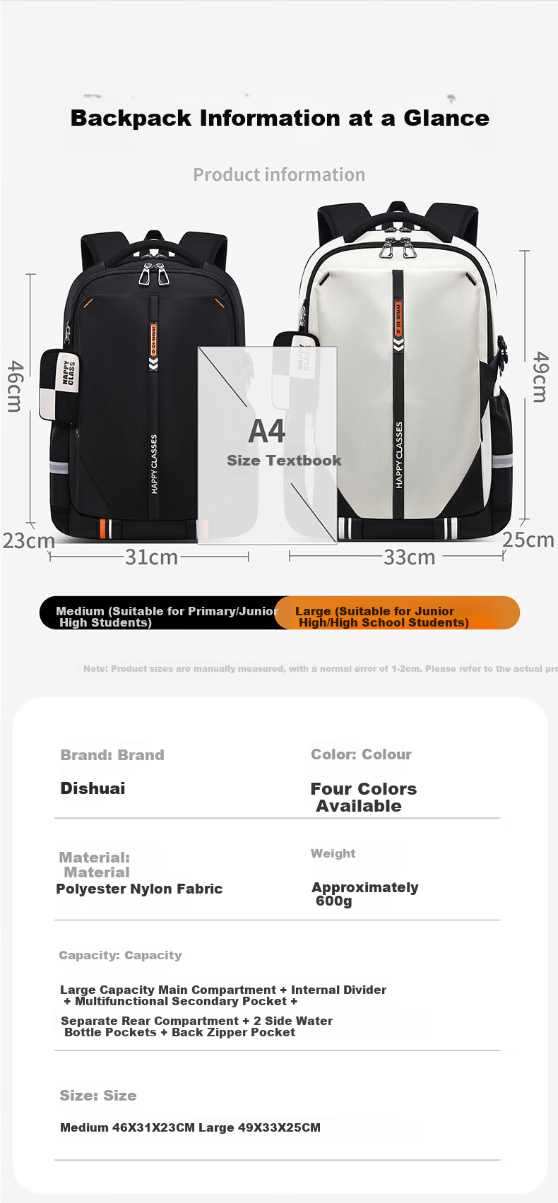 Dishuai Large Capacity Water-Resistant Breathable Lightweight Travel Backpack for Middle School, High School, and College Students 7