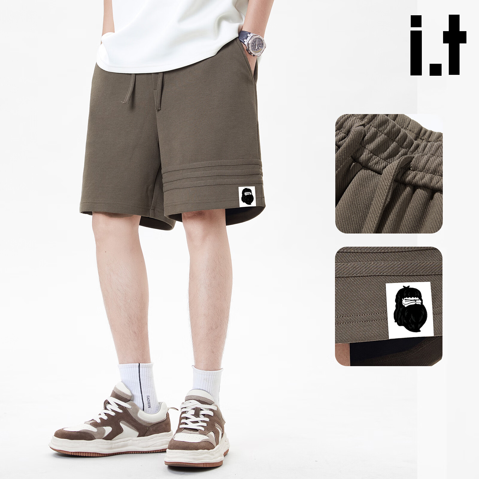 Fingercroxx IT Trendy Casual Sports Shorts Men Summer Lightweight Loose Fit Knee-Length Dark Khaki S