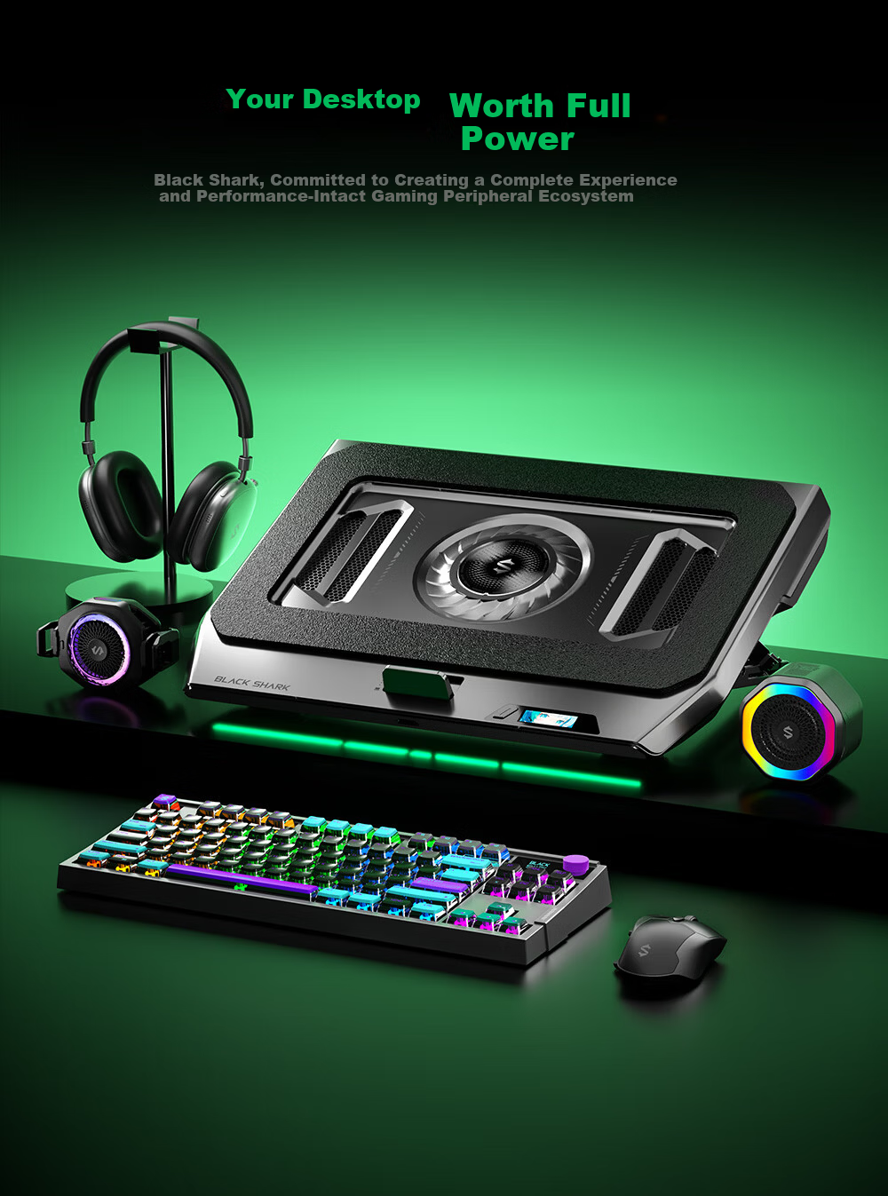 Black Shark Fengshen Pro Laptop Cooling Fan Temperature Control Low Noise Gaming Laptop Cooler Stand Compatible with Lenovo Asus Tianxuan 6 Dell Alienware Savior 14
