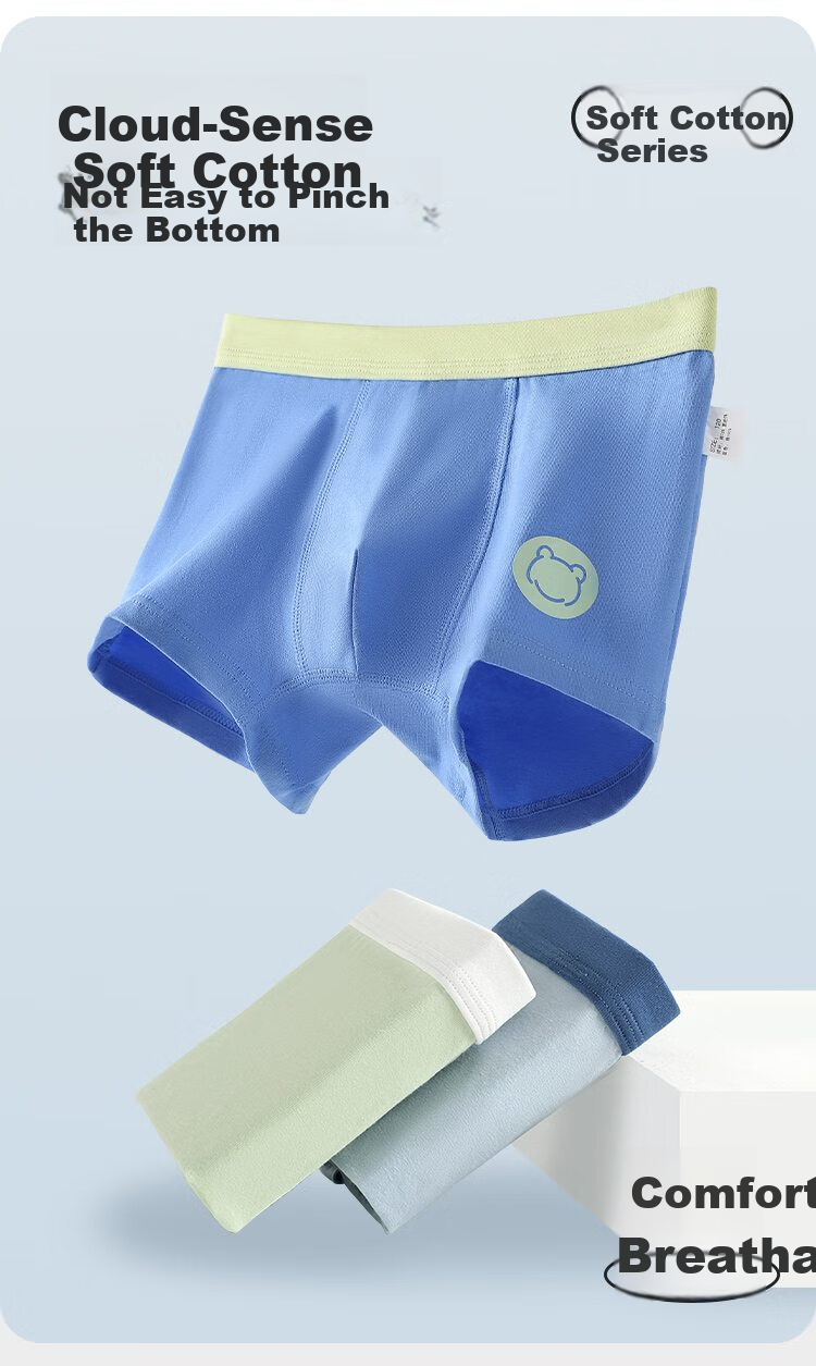 Bingxue Kapok Boys' Underwear A-Class Pure Cotton Boxer Shorts Antibacterial Solid Color for Boys Age 6-12 2