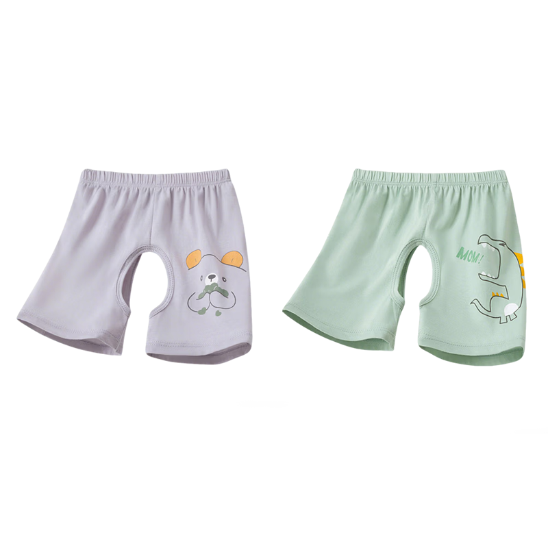 Babyprints Baby Pants 2-Pack Summer Boys and Girls Cotton Open-Crotch Pants Thin Soft Breathable Comfortable Gray Green 100