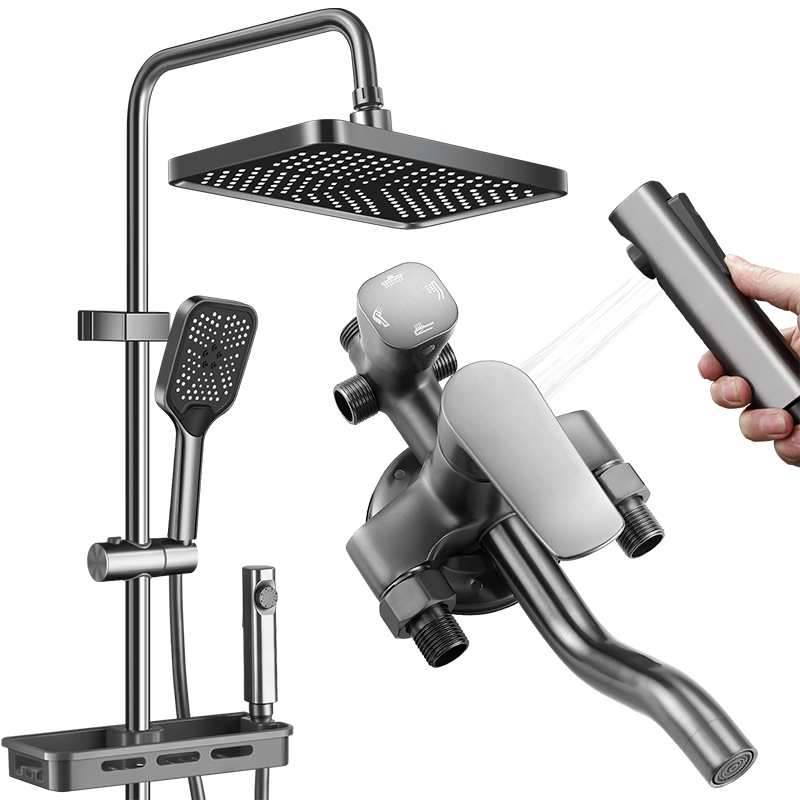 Larsd Surface-Mounted Shower Head Set, Clear Tube Shower Head, Gunmetal Gray Shower Head Complete Set with Shower Faucet LD5066H