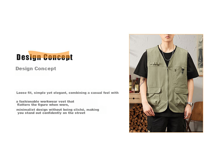 TUCANO Men's Summer Outdoor Workwear Vest Fashionable Sleeveless V-Neck Jacket Military Green 3XL 2