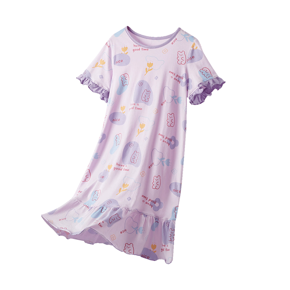 DEESHA [7A Antibacterial] Girls' Nightgown, Princess Style, Pure Cotton, Lightweight And Breathable for Summer, Dress for Older Childre
