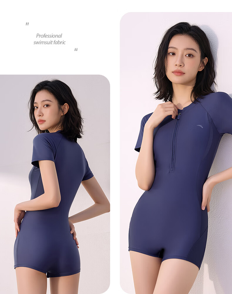 ANTA Women's One-Piece Square-Leg Swimsuit Professional Racing Slim Fit Conservative Purple 2XL 6