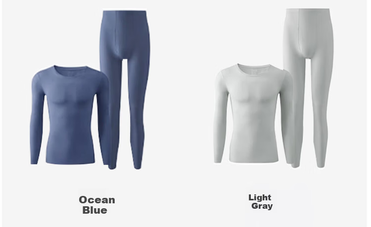 LangSha Men's Thermal Underwear Antibacterial Mite-Resistant Cashmere Silk Lightweight Crew Neck Double-Sided Fleece Autumn Top and Bottom Set 21