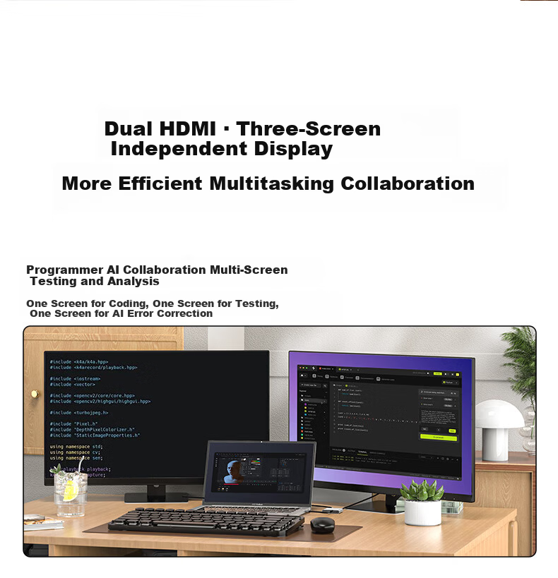 Superior Type-C to Dual HDMI Docking Station Triple Screen Display Splitter 4K HD PD Fast Charging USB Expander Dual Display Adapter USB-C Converter 10