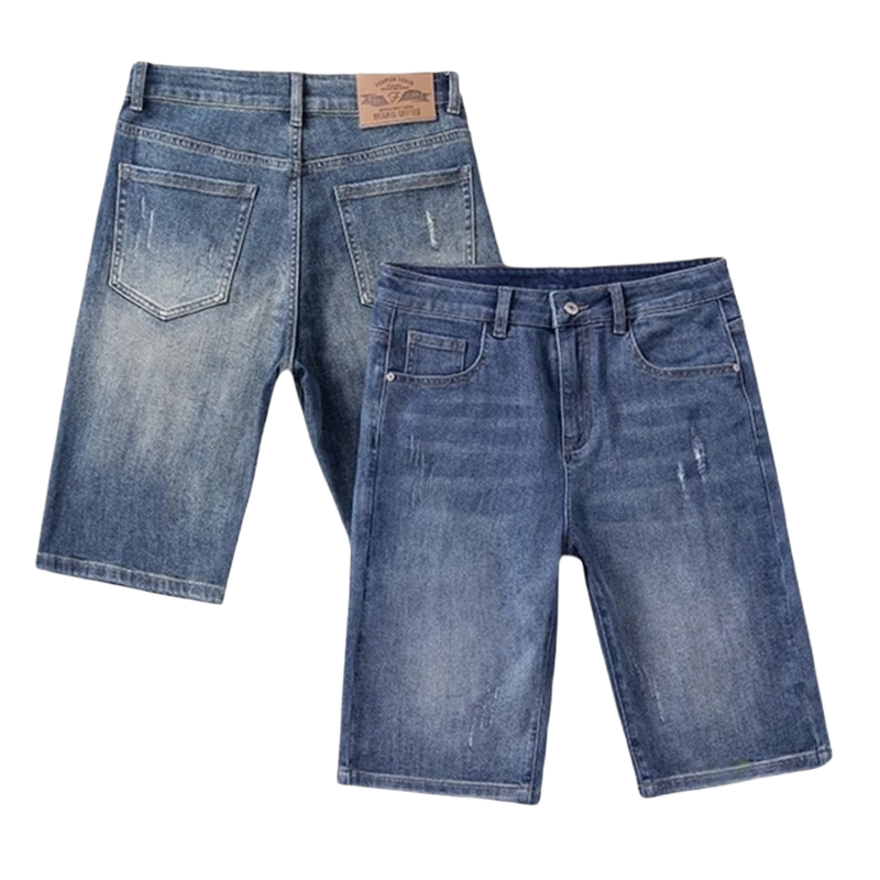 ROMON Summer Lightweight Denim Shorts Men Casual Loose Straight Five-Point Pants Faded Blue 33