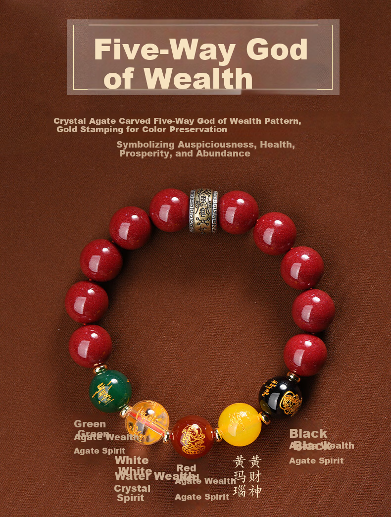 Li Jueming Cinnabar Bead Bracelet Five-Way Wealth God Bracelet Lucky Beads Unisex Purple Gold Sand Crystal Agate Zodiac Year Gift 3