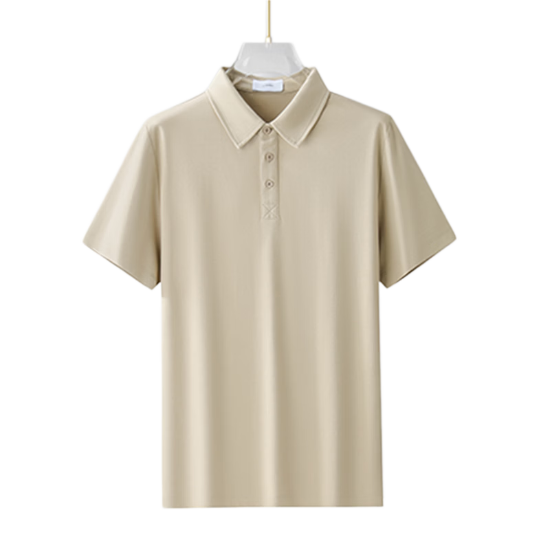 ROMON Men's Liquid Ammonia Mercerized Cotton Polo Shirt Short Sleeve Summer High-End Business Casual T-Shirt Khaki 2XL