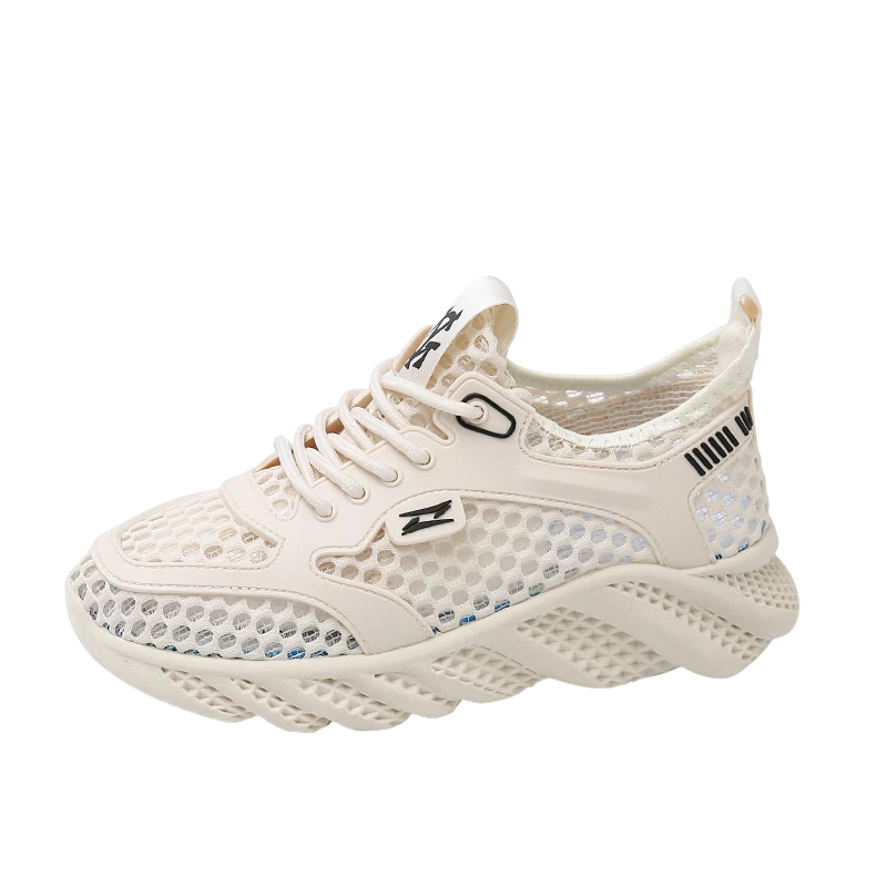 Cartelo Crocodile Women's Summer New Thin Mesh Hollow Breathable Lightweight Running Shoes 1791 Beige Size 36