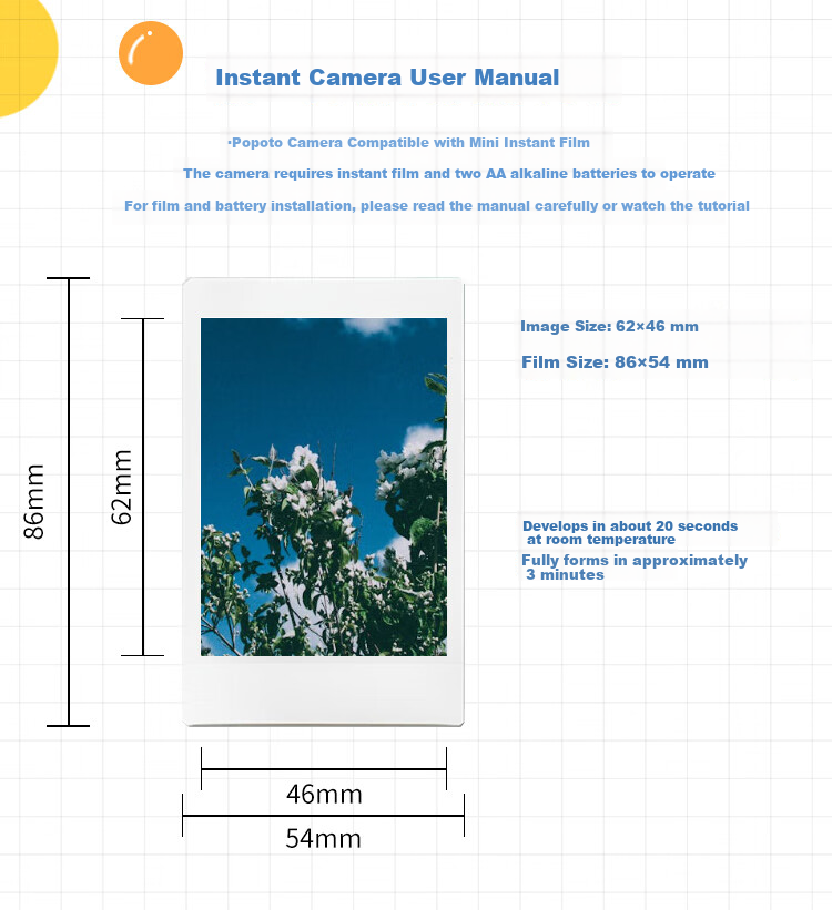 POPOTO Instant Film Set Color Mini Instant Camera Compatible Film (Foil Packaging) 10 White Border Sheets + 1 Transparent Protective Case 7