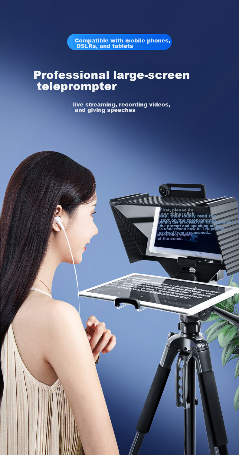 JIMANTU Live Teleprompter Large Screen Universal Portable Prompting Board for Mobile Phones, Tablets, DSLR, Mirrorless Cameras, Hosting, Broadcasting, Interviewing, Speech, Short Video Recording 2