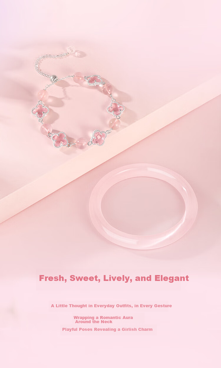 Jinliufu Lucky Four-Leaf Clover Crystal Bracelet Women's Bangle Chinese National Trend Cat's Eye Glass Set Birthday Gift for Girlfriend 5