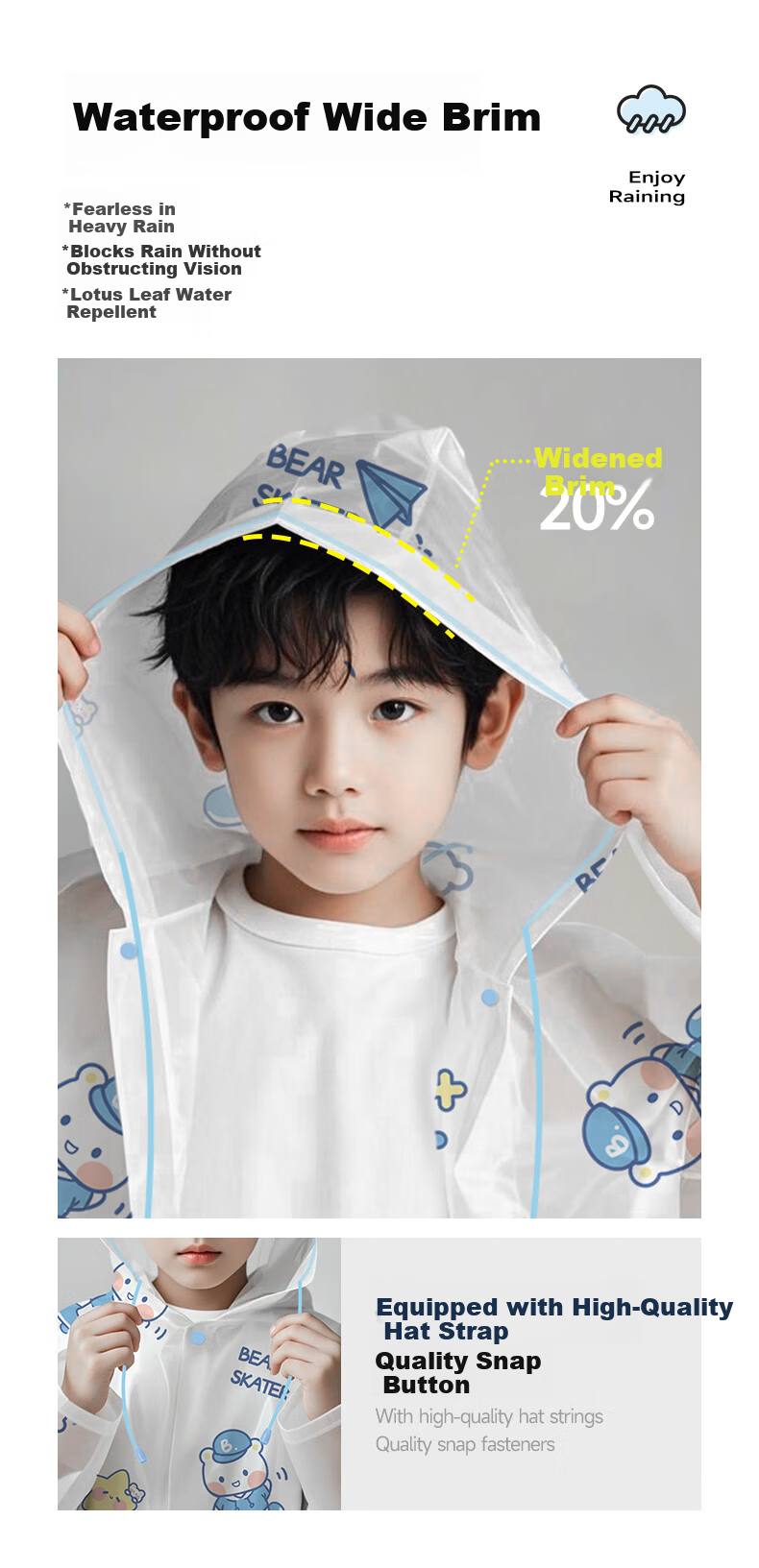 AIKANGNI Children's Raincoat for Ages 6-12, Disposable Thickened Heavy-Duty Waterproof Student Full-Body Protection Portable Stylish Bubble Rabbit Desig 8