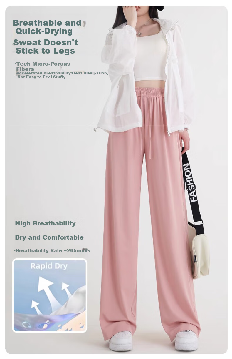 LangSha Ice Silk Wide-Leg Pants Women Summer Thin High-Waist Sun-Protective Slim Loose Straight-Leg Mosquito-Repellent Casual Trousers 5