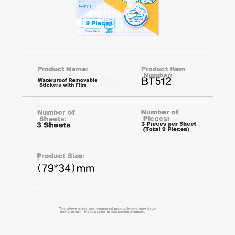 Deli 9 Removable Waterproof Label Stickers with Film 34x79mm 3 Sheets/Pack BT512 4