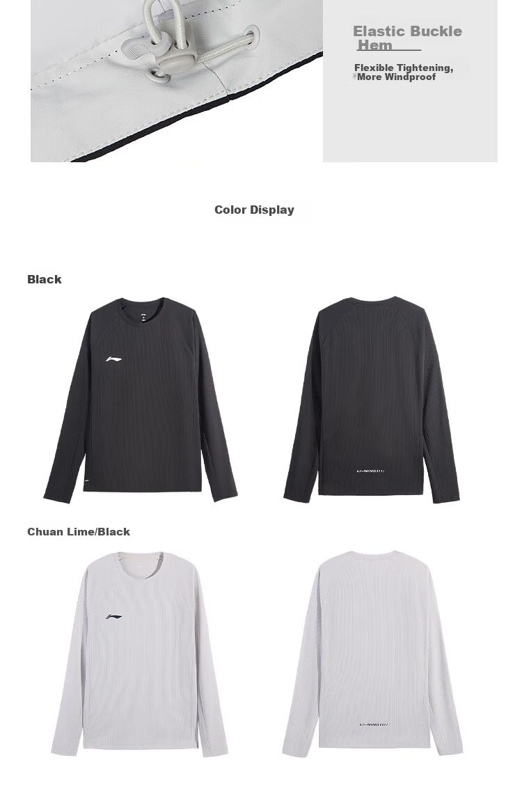 LI-NING Quick-Dry Breathable Sports T-Shirt Running Crew Neck Pullover Men's Fitness Lightweight Long Sleeve Simple Versatile Comfortable Top 7
