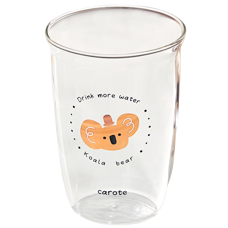 CaROTE High Borosilicate Glass Cup for Tea, Juice, Milk, Coffee, Aesthetically Pleasing, Heat-Resistant, Home Use, Modern Koala 500ml