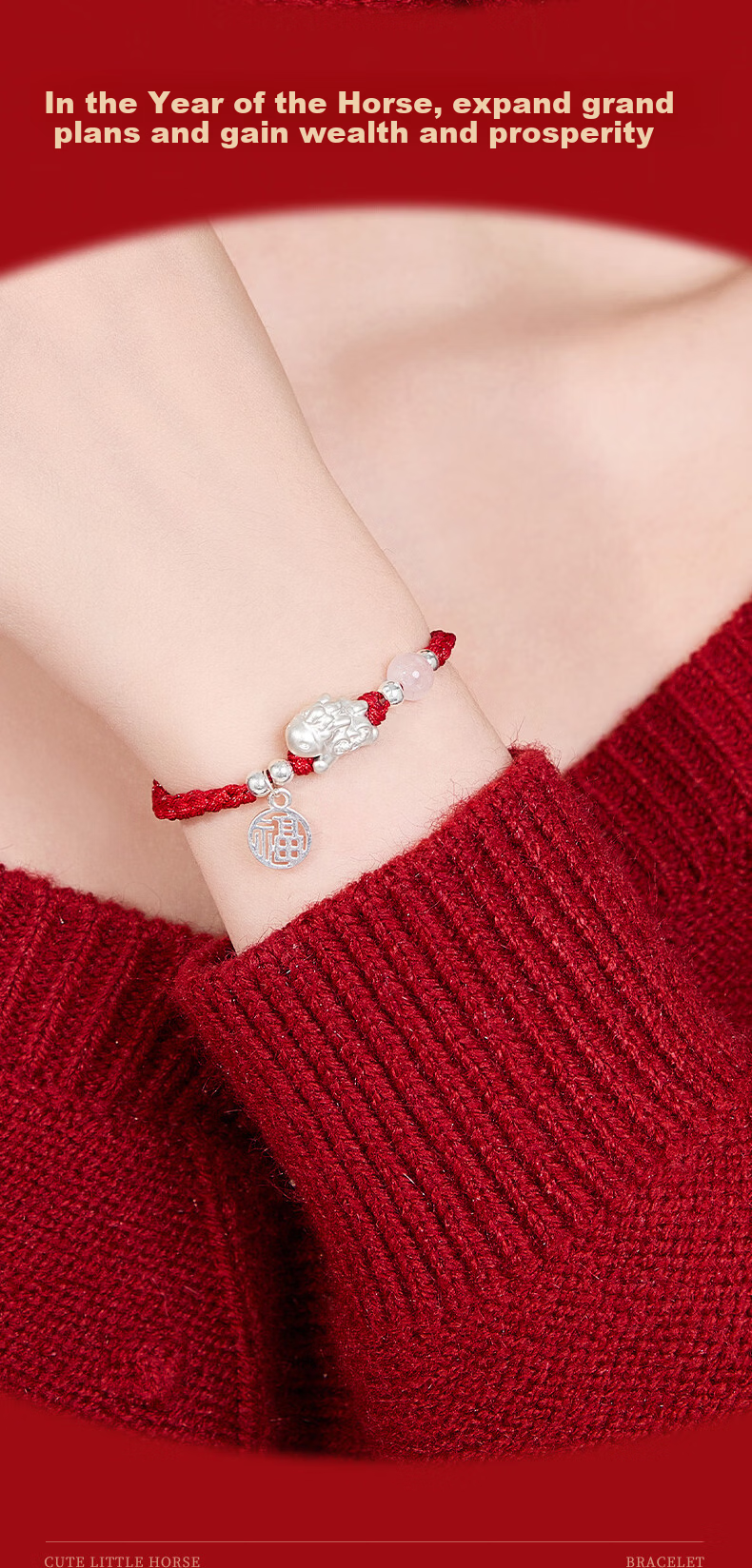 Lao Feng Xiang Year of the Horse Silver Agate Bracelet Women's Birthday Anniversary Gift for Girlfriend Wife 6