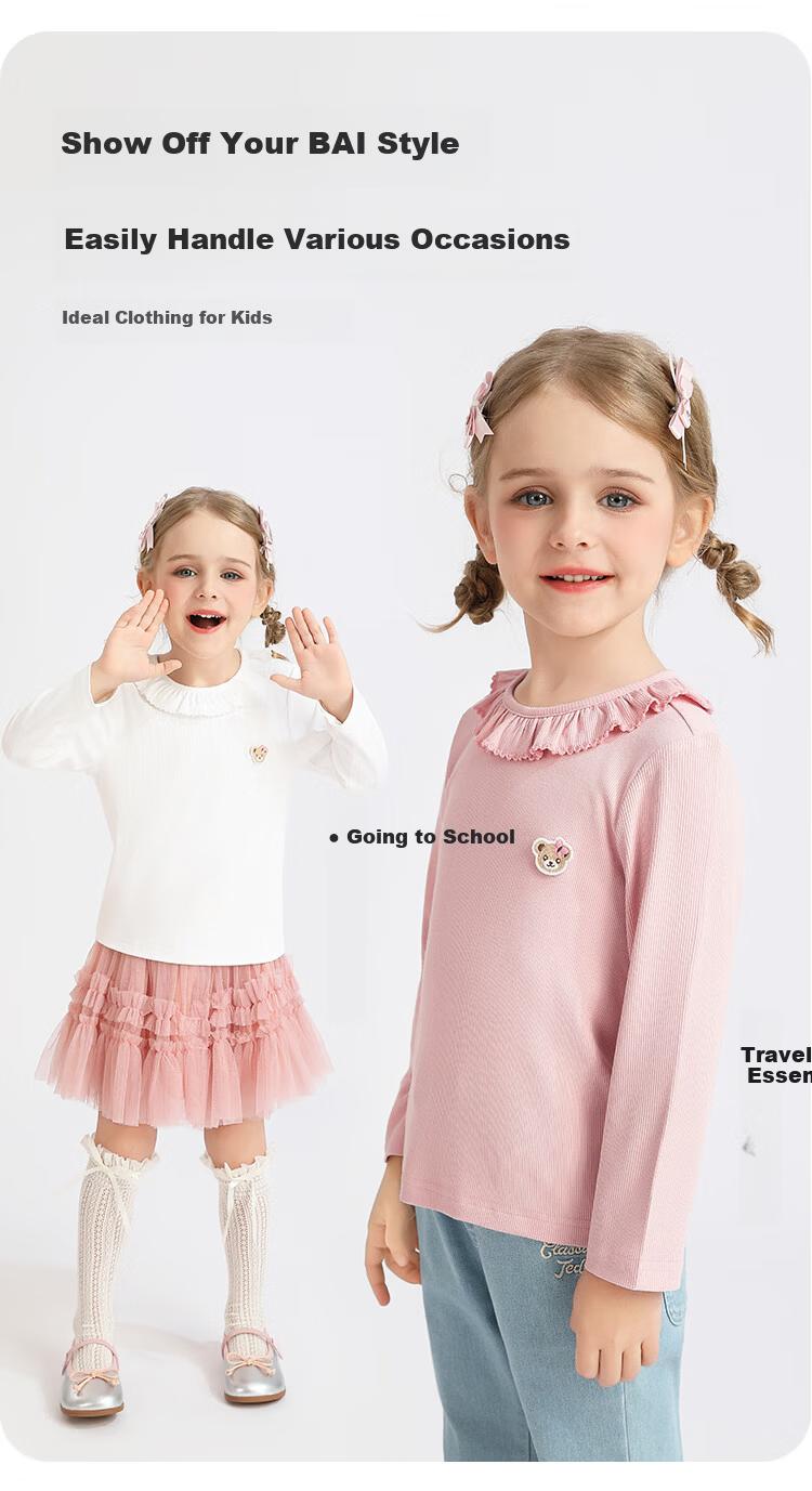 Classic Teddy Girls' Long Sleeve T-Shirt with Lace Collar, White, Size 130 7