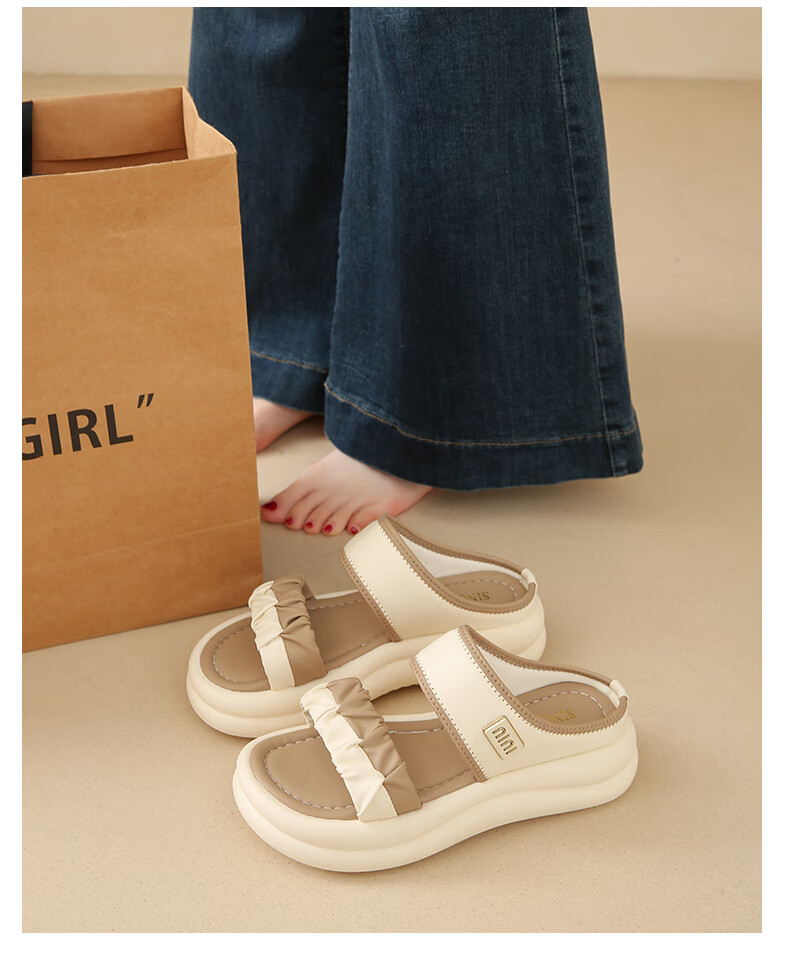 CARTELO Women's Casual Shoes Summer New Fashion Pleated Thick Sole Soft Sole Beach Sandals for Women 1810 Beige Size 36 10