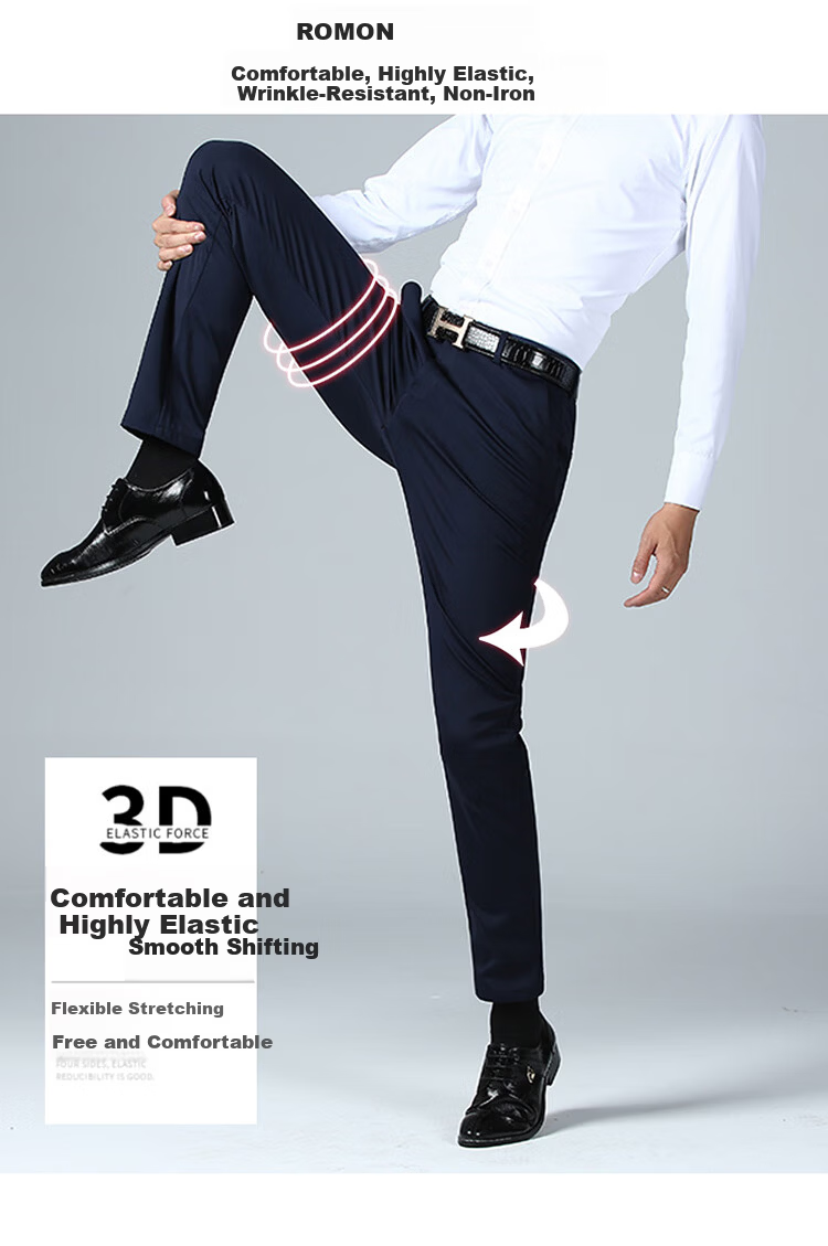 MULINSEN Men's Spring Autumn Straight Leg Stretch Wrinkle-Resistant Solid Color Simple Commuter Casual Trousers Black 38 5