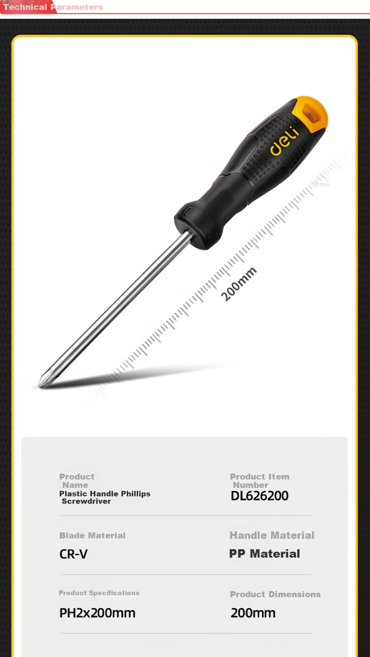 Deli Tool Plastic Handle Phillips Screwdriver PH2x200mm DL626200 (New and Old Versions, Random Delivery) 1