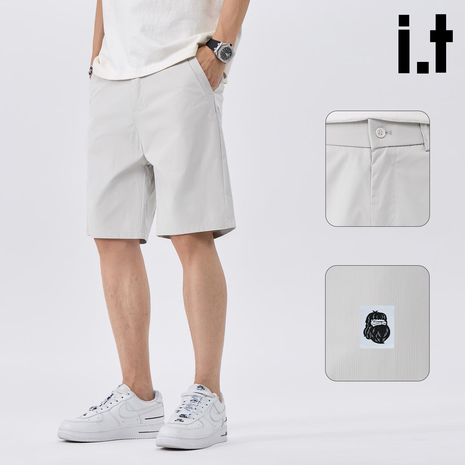 Fingercroxx IT Trendy Minimalist Straight-Leg Shorts Men's 2026 Summer Lightweight Casual Five-Point Pants Beige XL