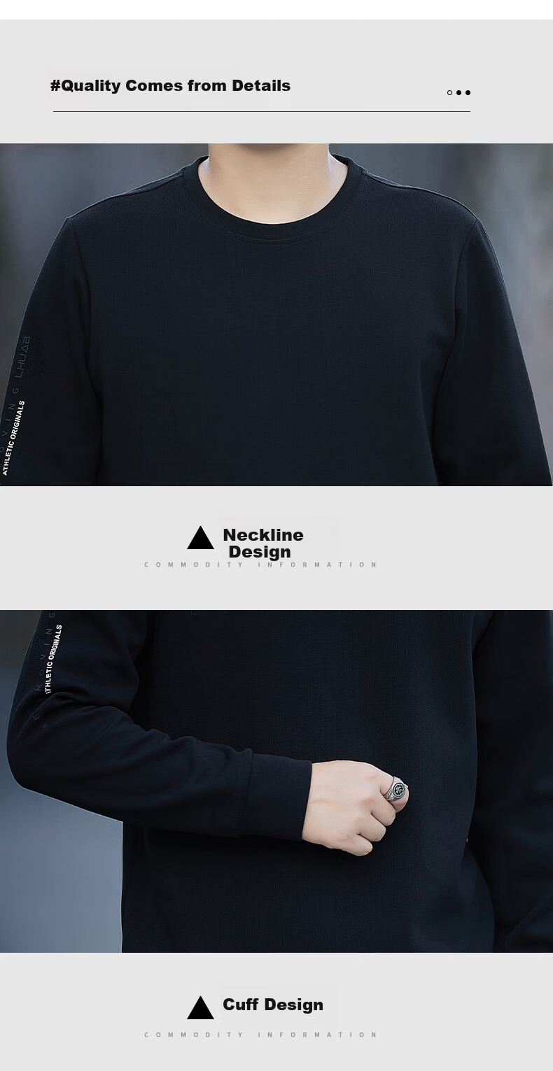 ROMON Men's Sweatshirt Spring and Autumn Long Sleeve Pullover T-Shirt Casual Comfortable Jacket Base Shirt 8170 Black L 17
