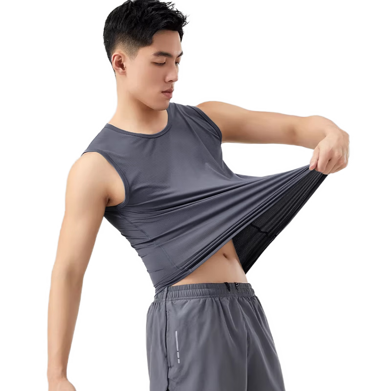 Langsha Men's Narrow Shoulder Vest Summer Thin Fitness Running Mesh Ice Silk Quick-Dry Sleeveless T-Shirt